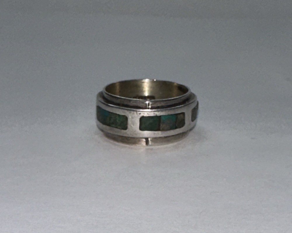 Vintage 925 Sterling Silver Inlay Design Ring / Size 7