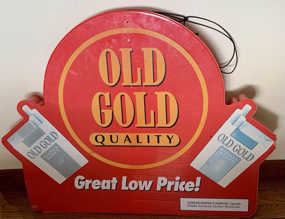 Old Gold Cigarette Clock QUALITY TIME -2 Sided Store Display Plastic Battery Op.