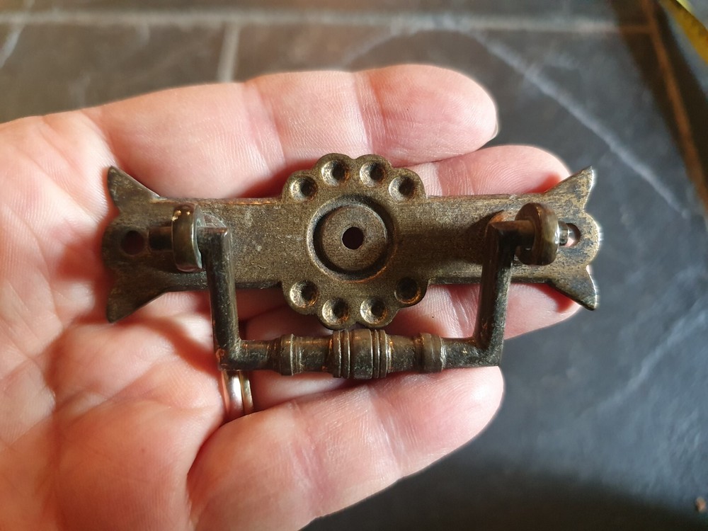 4 Antique Arts & Crafts solid brass pull Handles 8.5cms wide Aesthetic Original