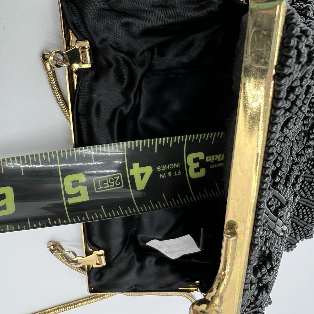 Clam Shell Black Beaded Vintage Clutch with Chain Strap