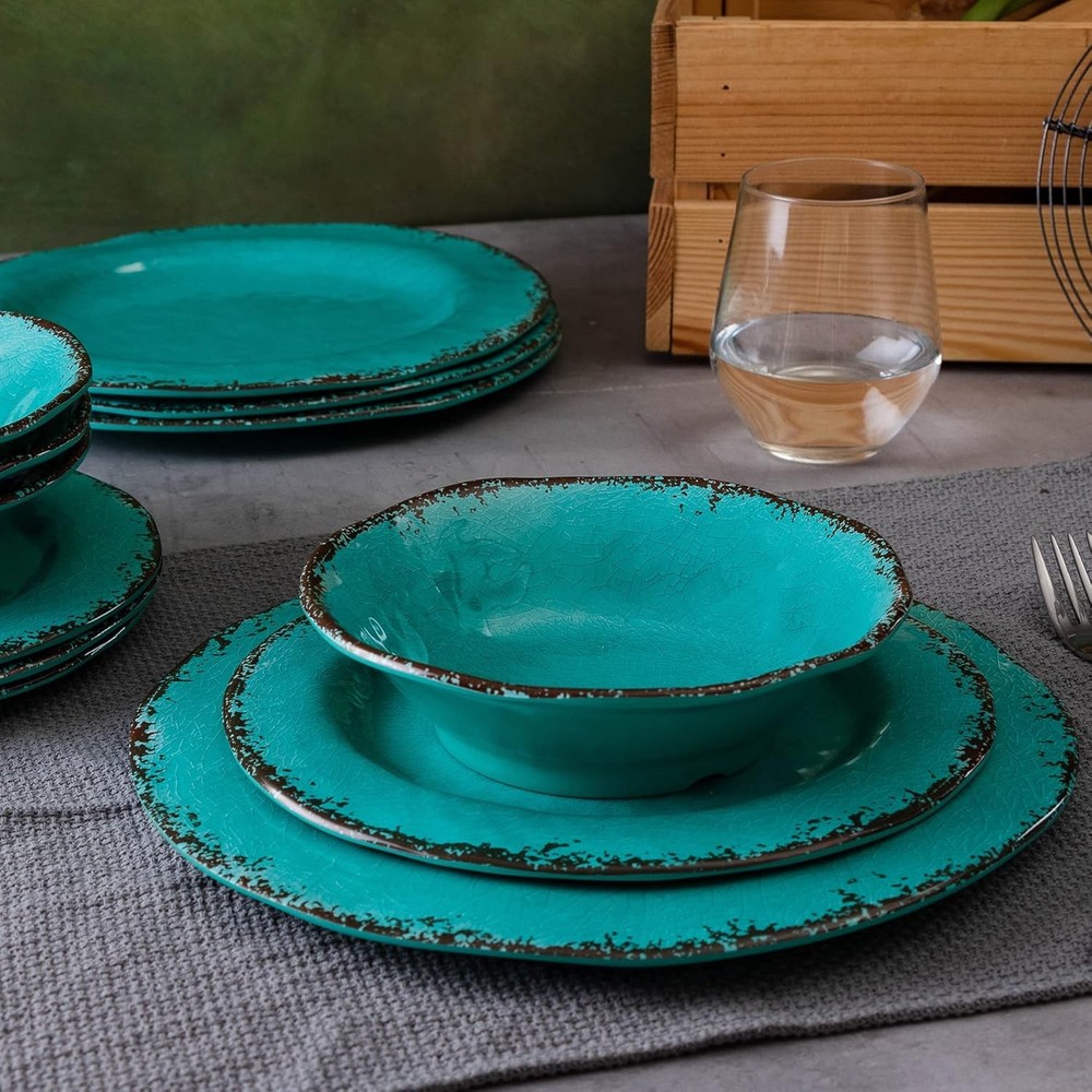 12 Piece Vintage Melamine Dinnerware Sets Include 4 Dinner Plates 4 Salad Plates