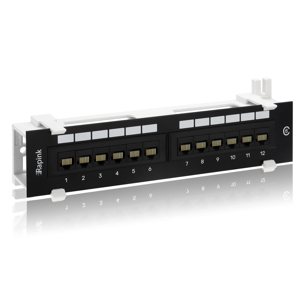 Patch Panel 12 Port Cat6 10G Support, Network Patch Panel UTP 10-Inch, Wallmo...
