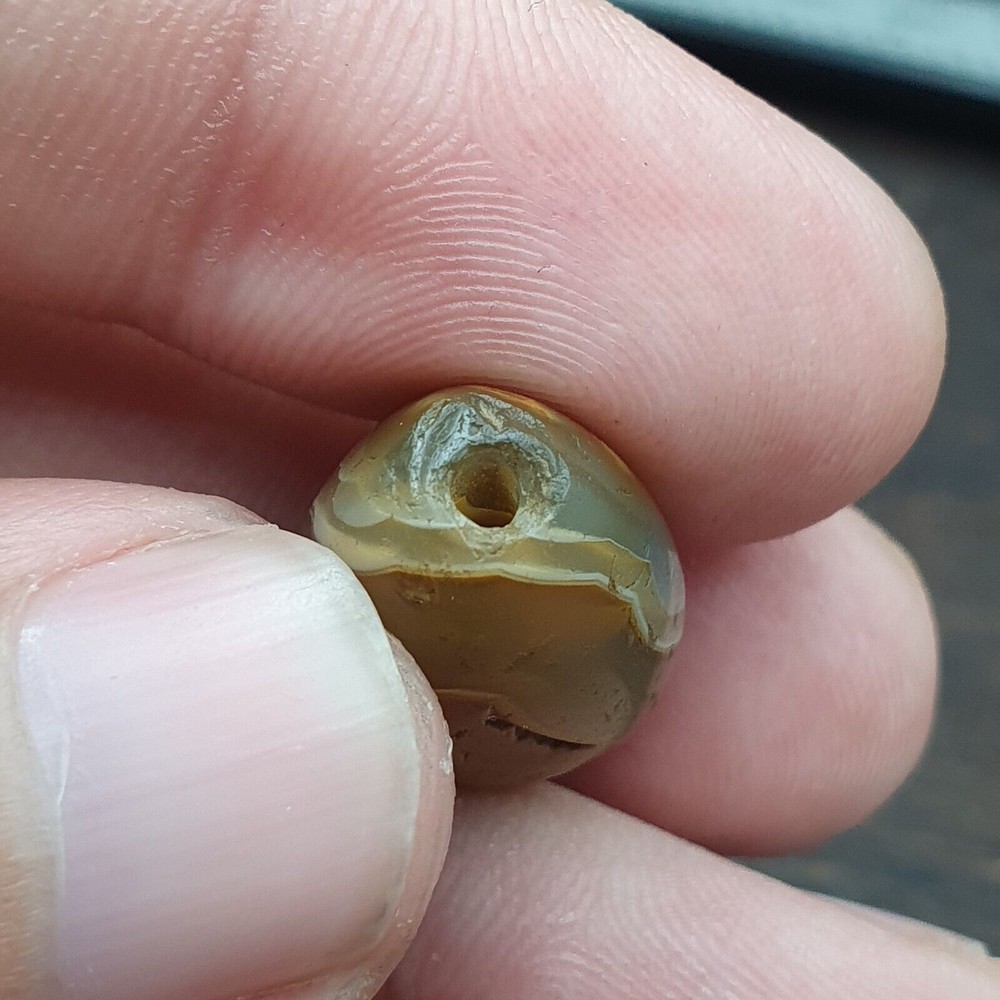 AA Ancient Suleimani Gray Agate Bead , Rare Himalayan agate bead