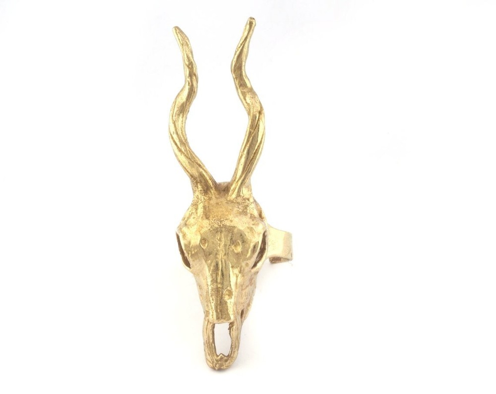 Goat Skull Ring Adjustable Raw brass (18mm 8US inner size) 5228