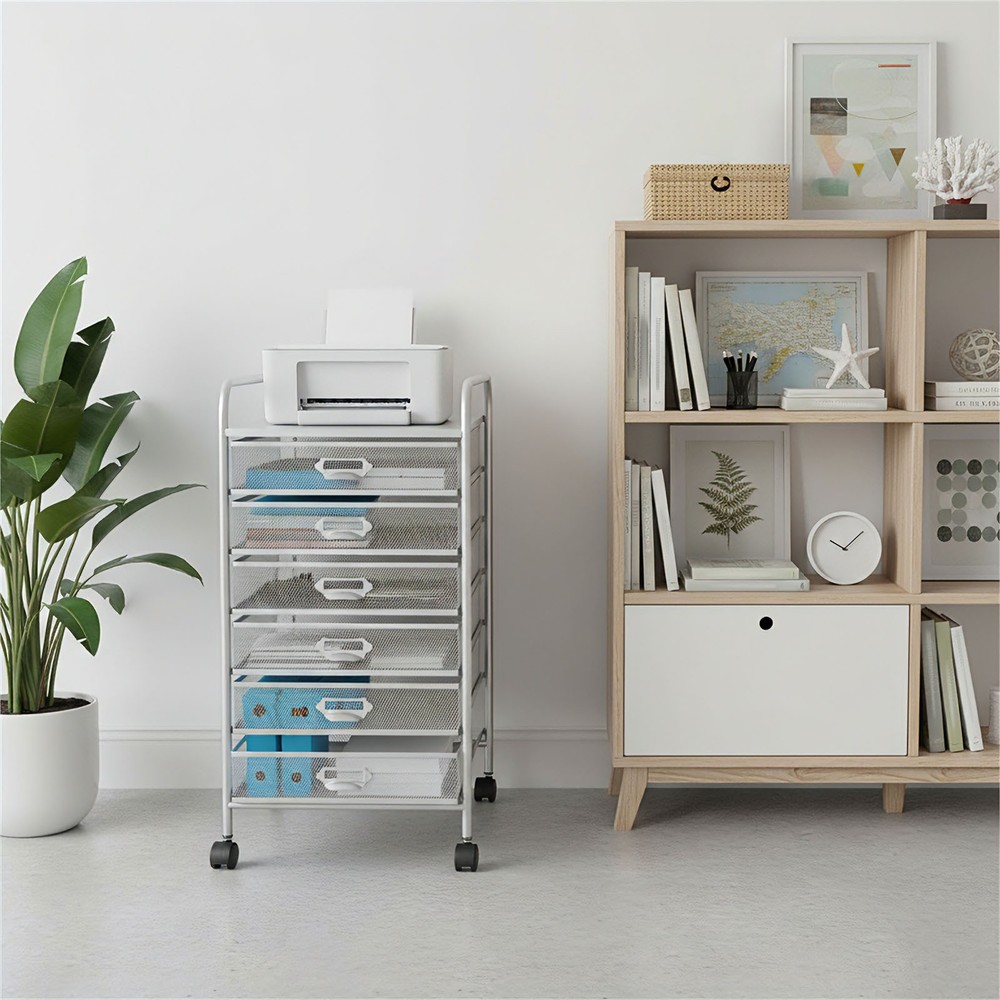 6-Drawer Mesh Rolling Storage Cart,Mobile File Organizer For Office,Study Silver