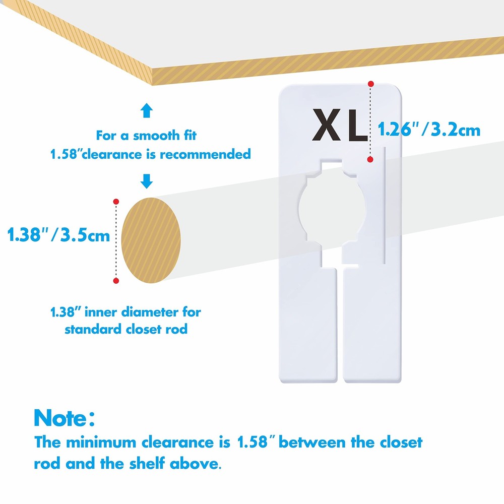 40 Pack Rectangular White Plastic Clothing Size Closet Rack Dividers Hangers,...