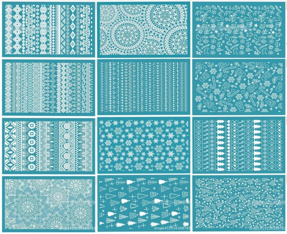 12 Design Stylish Pattern Polymer Clay Silkscreen Tool- Reusable Silkscreen Sten