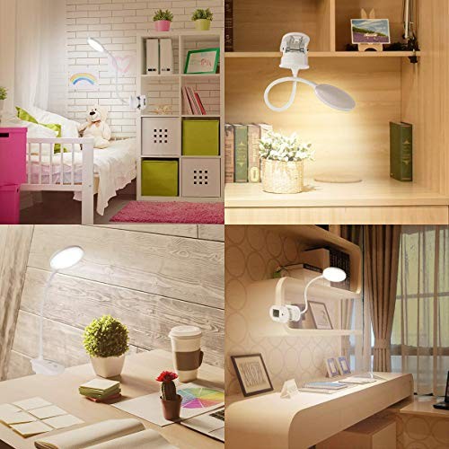 2 Pack Clip on Lamp,Battery Powered Reading Light,Clamp for Bed 2 Pack White
