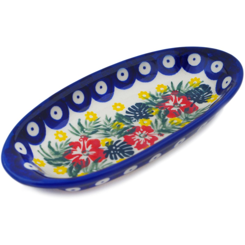 Polish Pottery Condiment Dish 6" Tropical Peacock