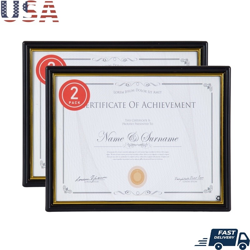 2 Pack Lightweight Black Gold Document Frames Awards Certificates Photos Display