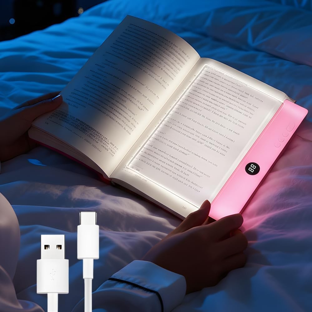 Rechargeable Flat Book Light: Transparent LED, 3 Color Modes, Brightness & Timer
