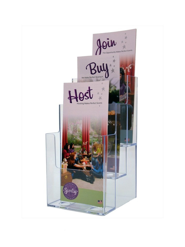 3 Tier Slatwall Brochure Holder Flat Back Tri fold Pamphlet Display Rack