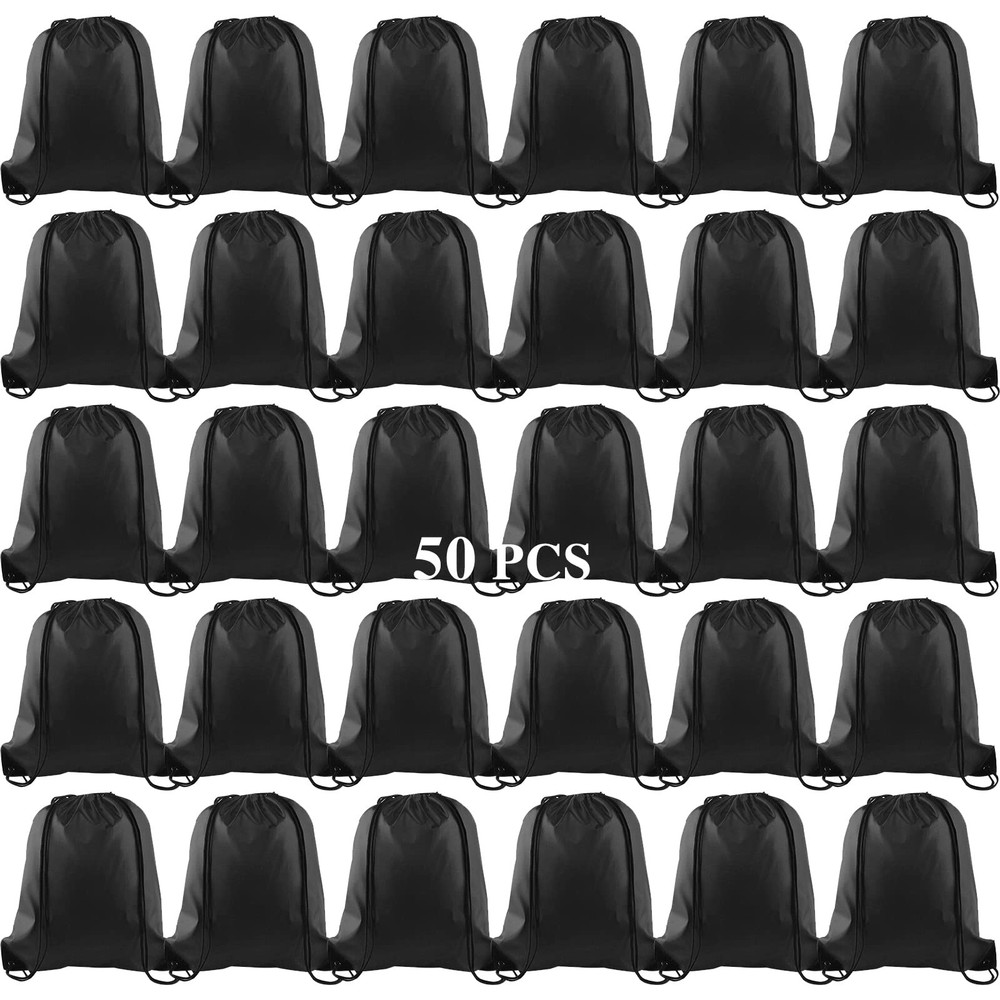KUUQA 50Pcs Black Drawstring Backpack Bag Sack Drawstring Bags Bulk String Ba...
