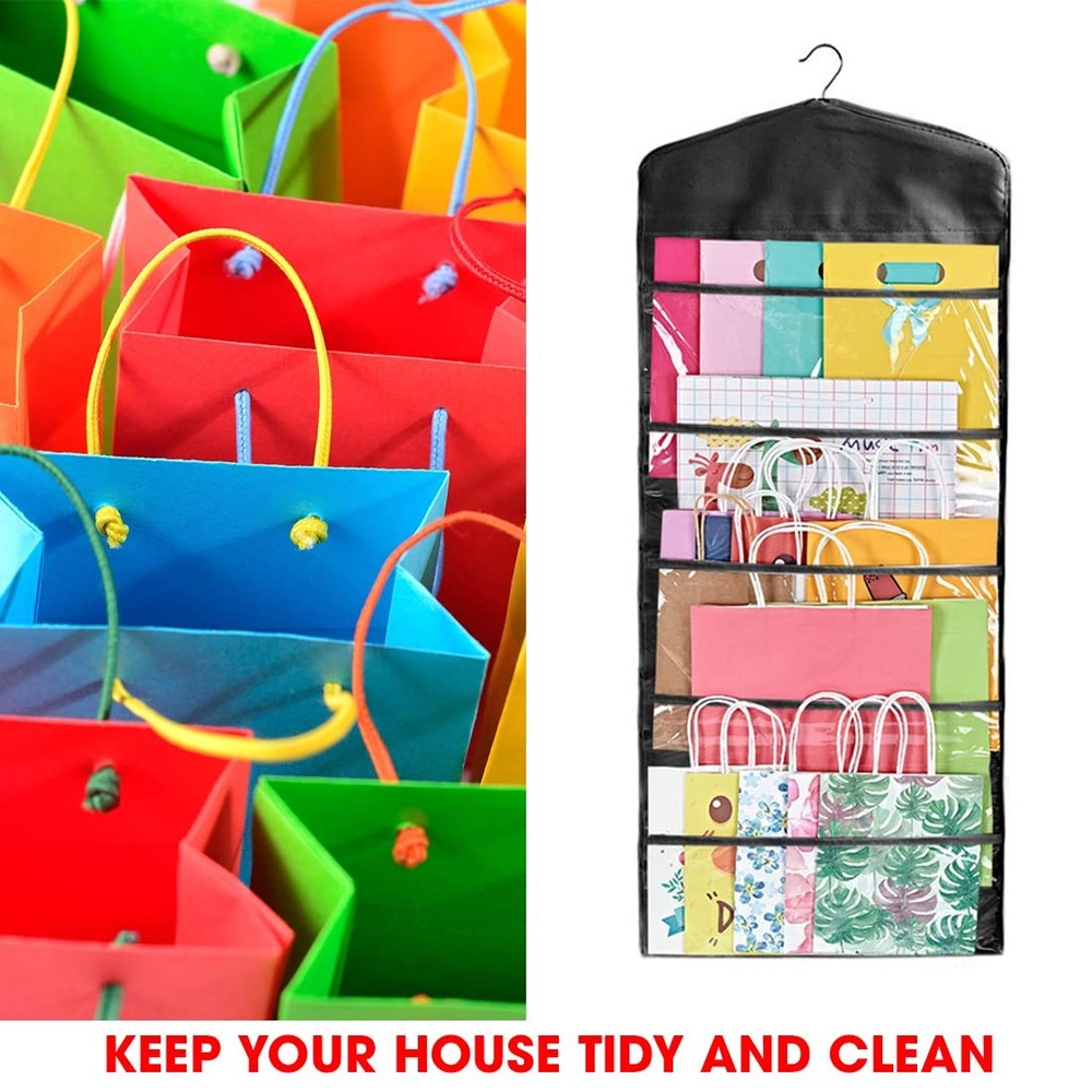Gift Bag and Tissue Storage, Hanging Organizer with Multiple Front and Back P...