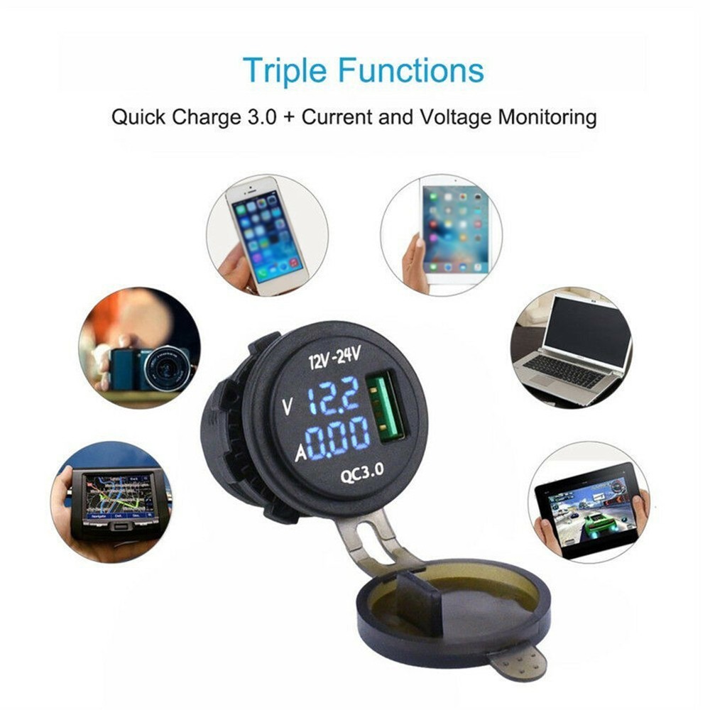 Socket LED Motorcycle USB Fast Socket Volt Voltage Waterproof DC 12/24V