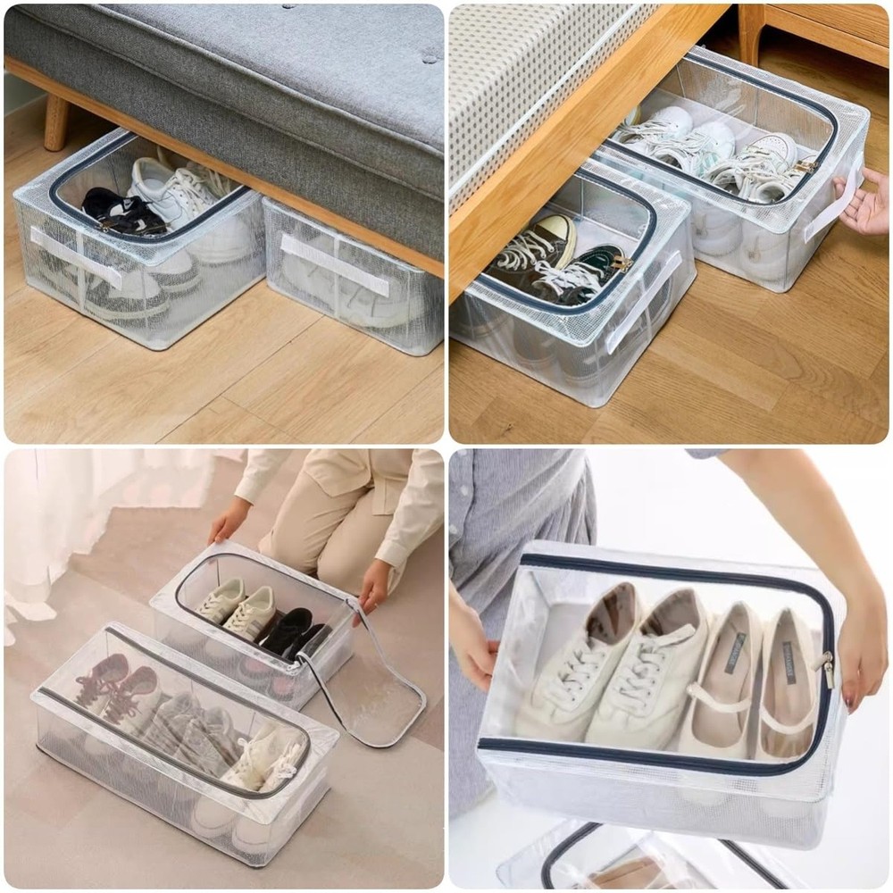 Stackable Storage Boxes with Clear Lids, 15.8-Inch Closet Storage Container w...