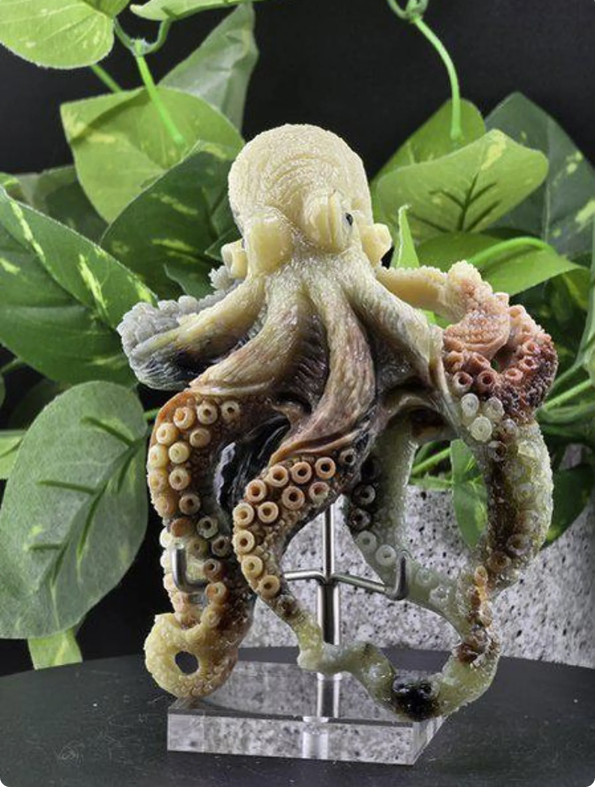 CARVED OCTOPUS AMAZON STONE STATUE SCULPTURE FIGURINE