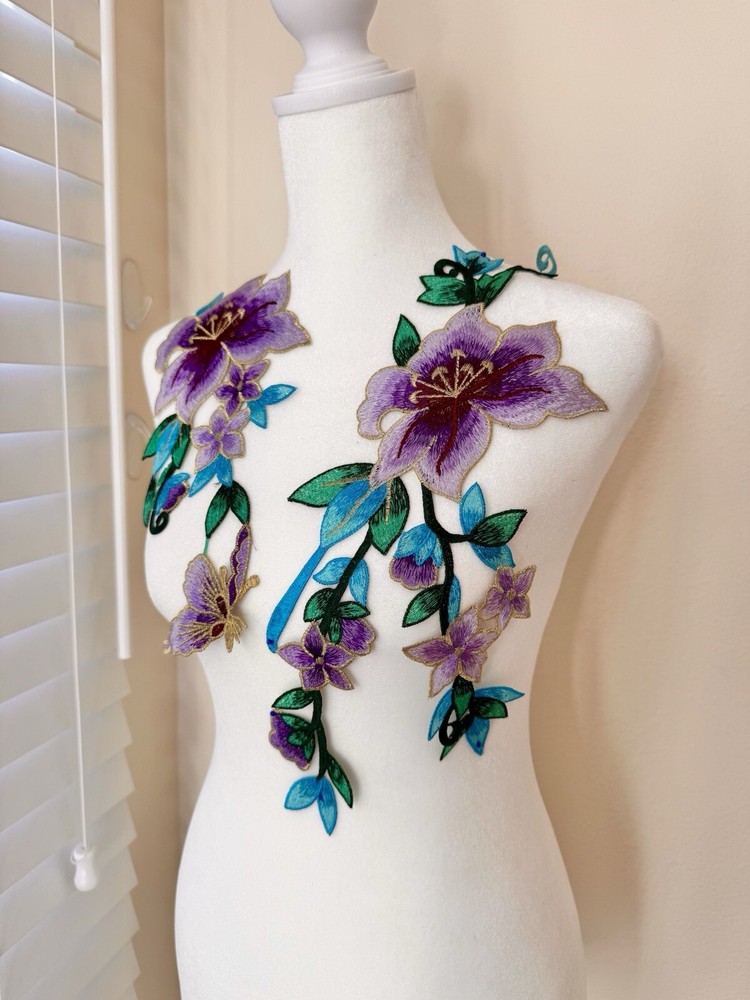 Purple And Blue Embroidered Applique (2 Pieces)