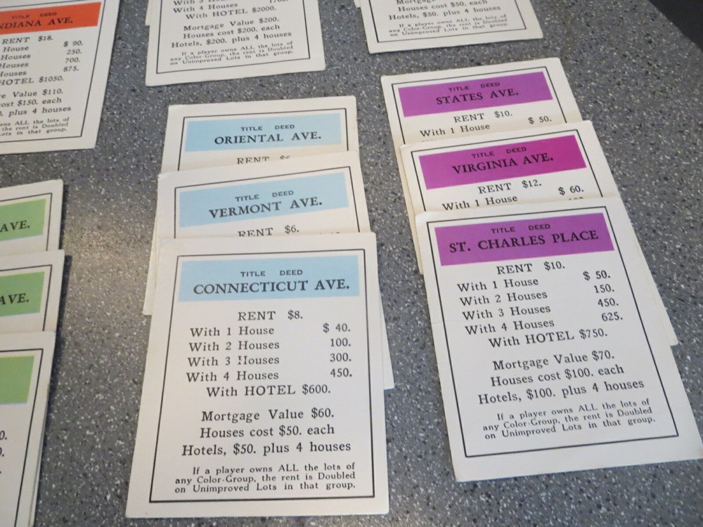 Monopoly Replacement Parts REPLACEMENT PROPERTY TITLE DEEDS