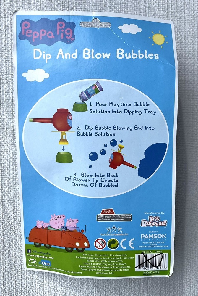 Bubble Wand & Bubble Solution Peppa Pig Dip & Blow Bubbles New In Package