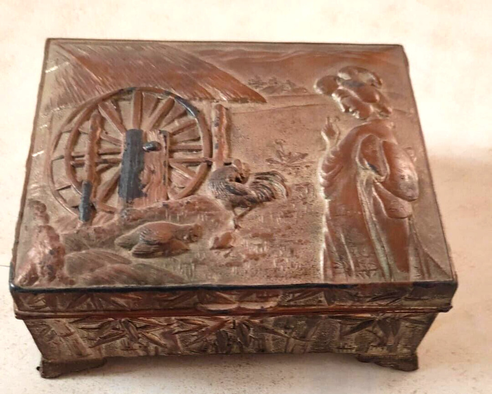 Old Japanese antimony hinged lid trinket box