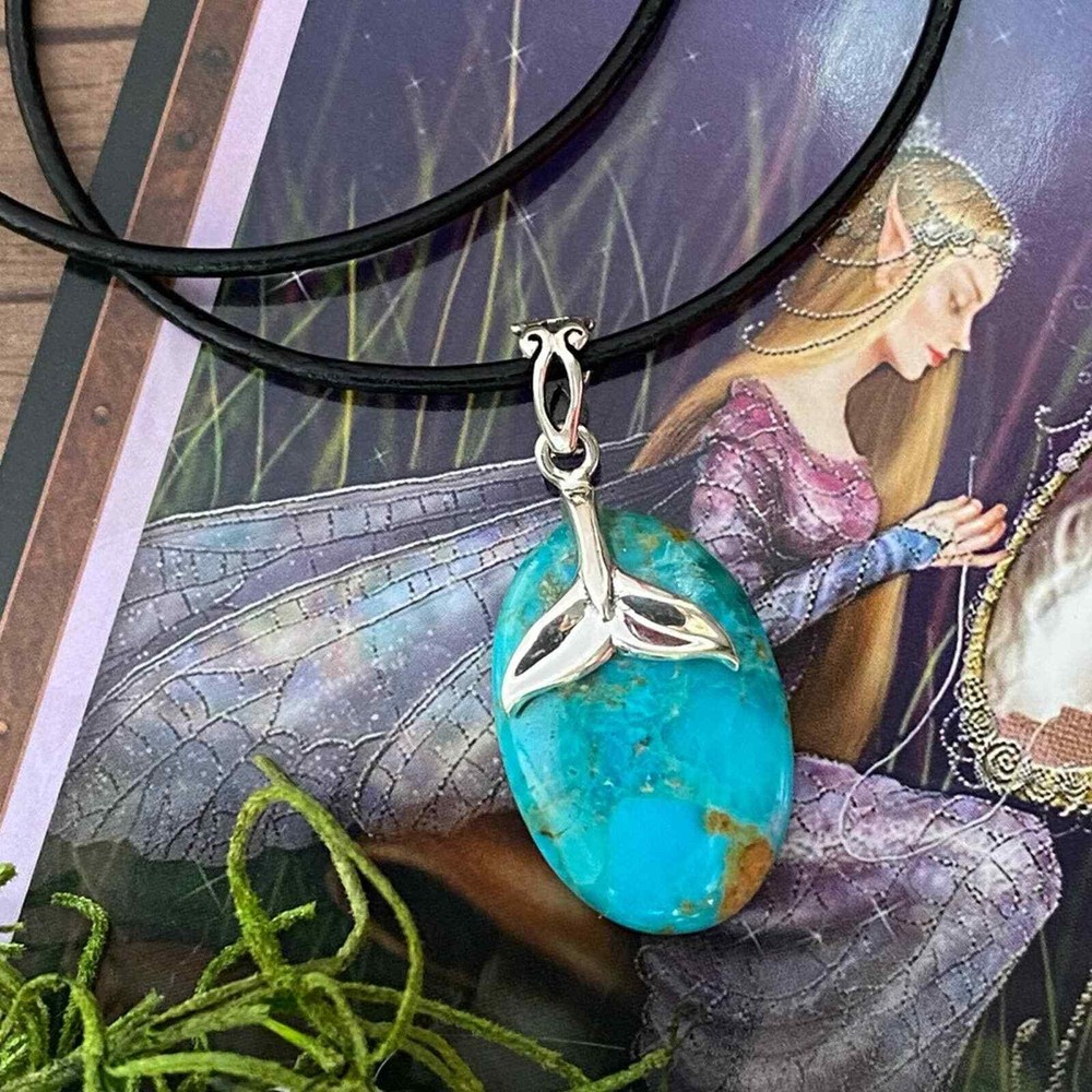Blue Mohave Turquoise Whale Tail Necklace