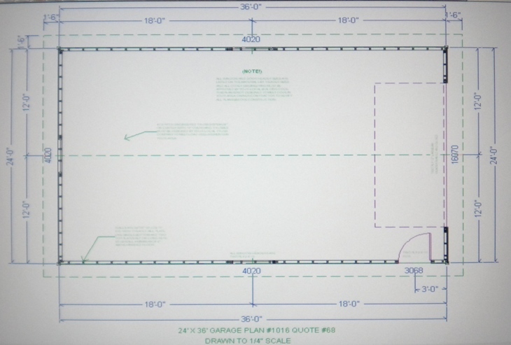 PERMIT READY 24' X 36' GARAGE PLAN DRAWN TO SCALE BLUEPRINTS AND MATERIALS LIST