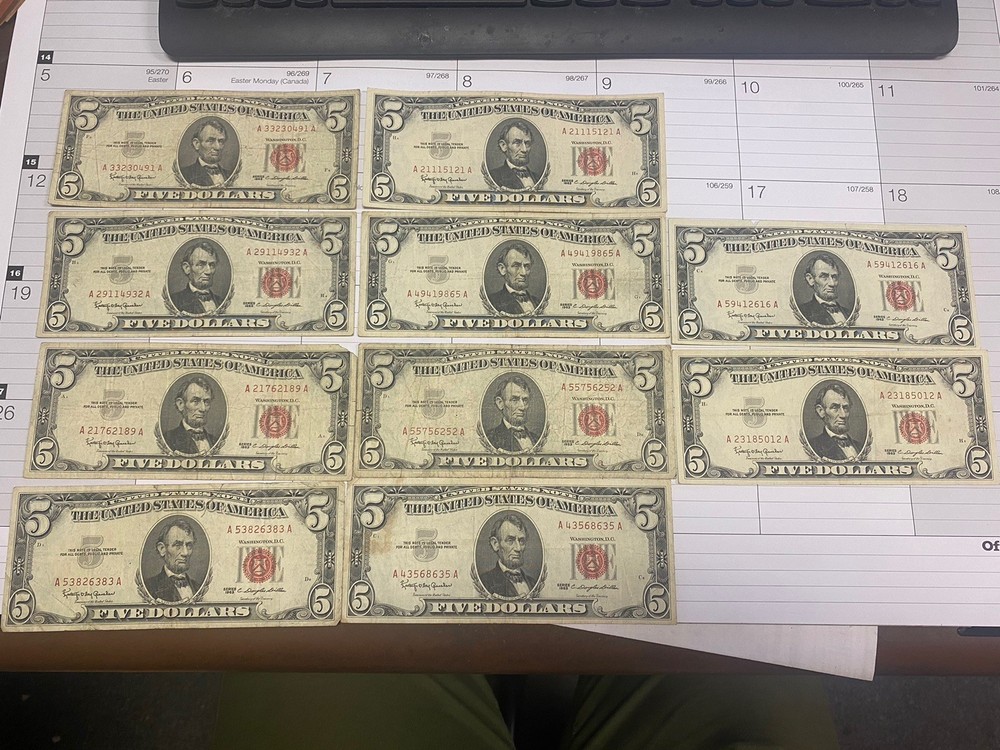 50pcs Red Seal $5 Notes Pack Old U.S Currency****