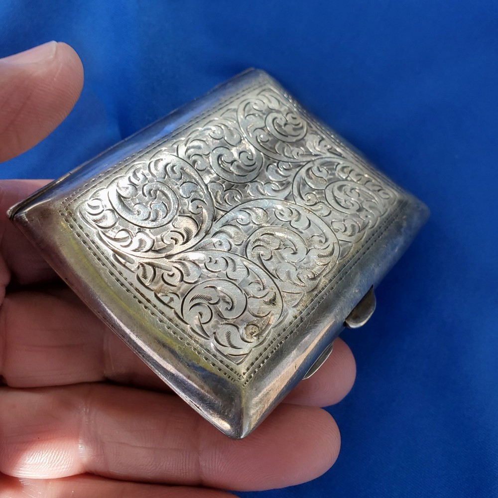 Rare Solid SILVER Hand Engraved Compartment Cigarette Vesta Case Monogram c1860