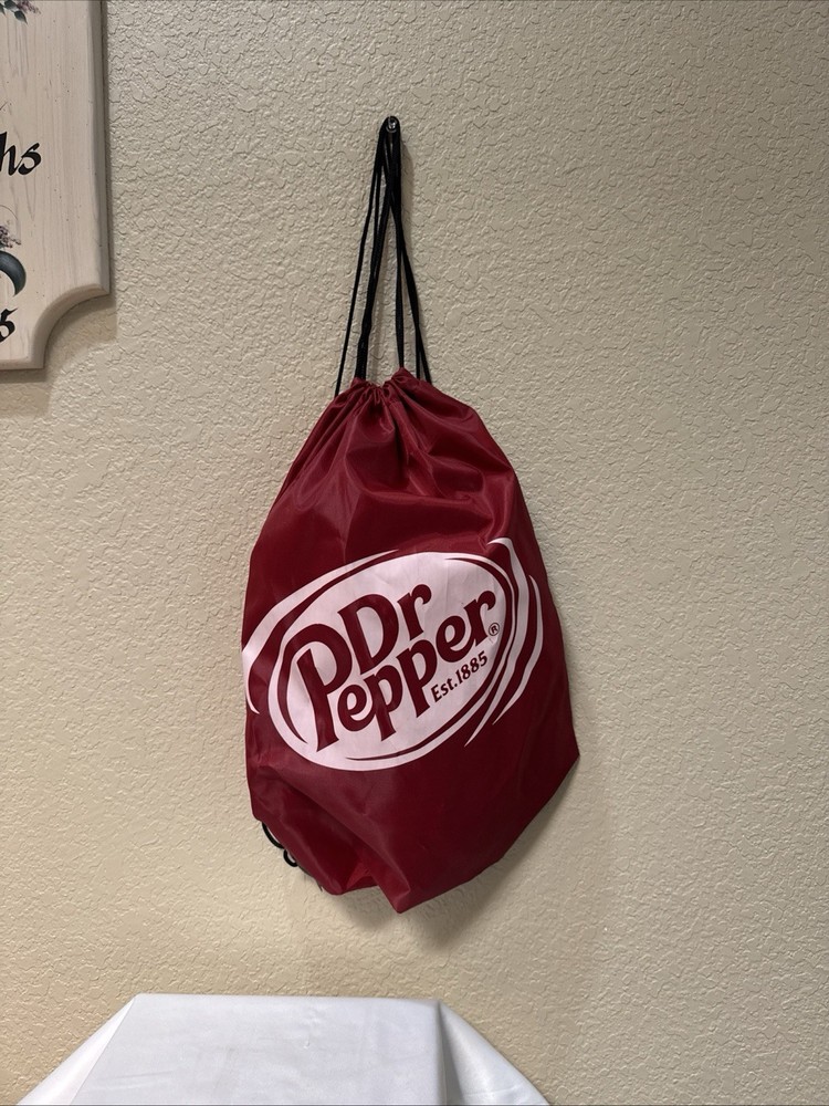 Dr Pepper Drawstring Backpack Maroon Cinch Bag 17”