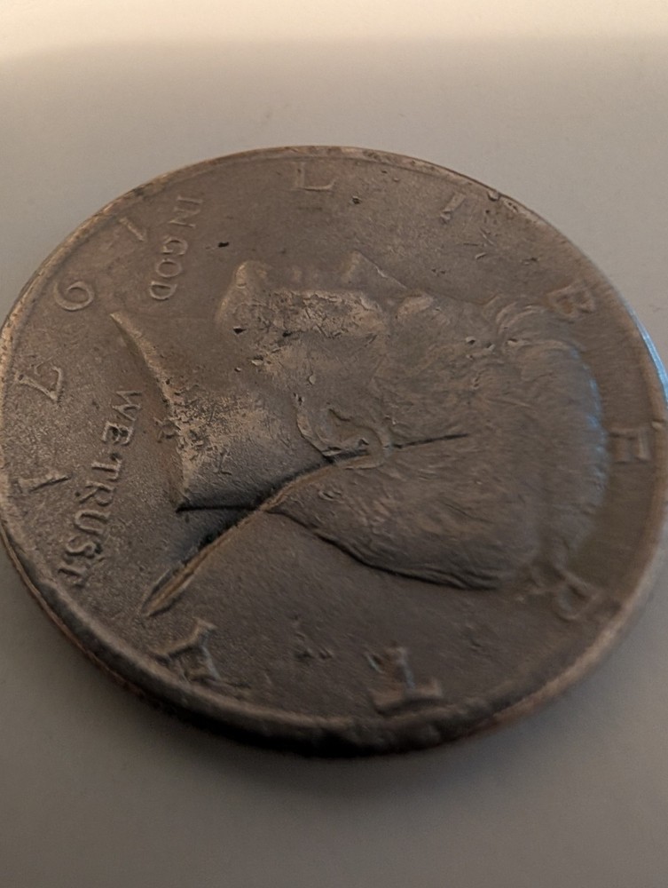 1971 Half Dollar Struck Through Wire And Error On His Cheek