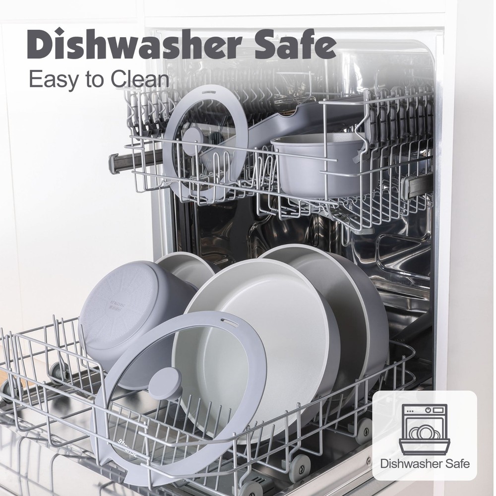 Cookware Set 18Pcs Ceramic Nonstick Detachable Handle Induction Gray