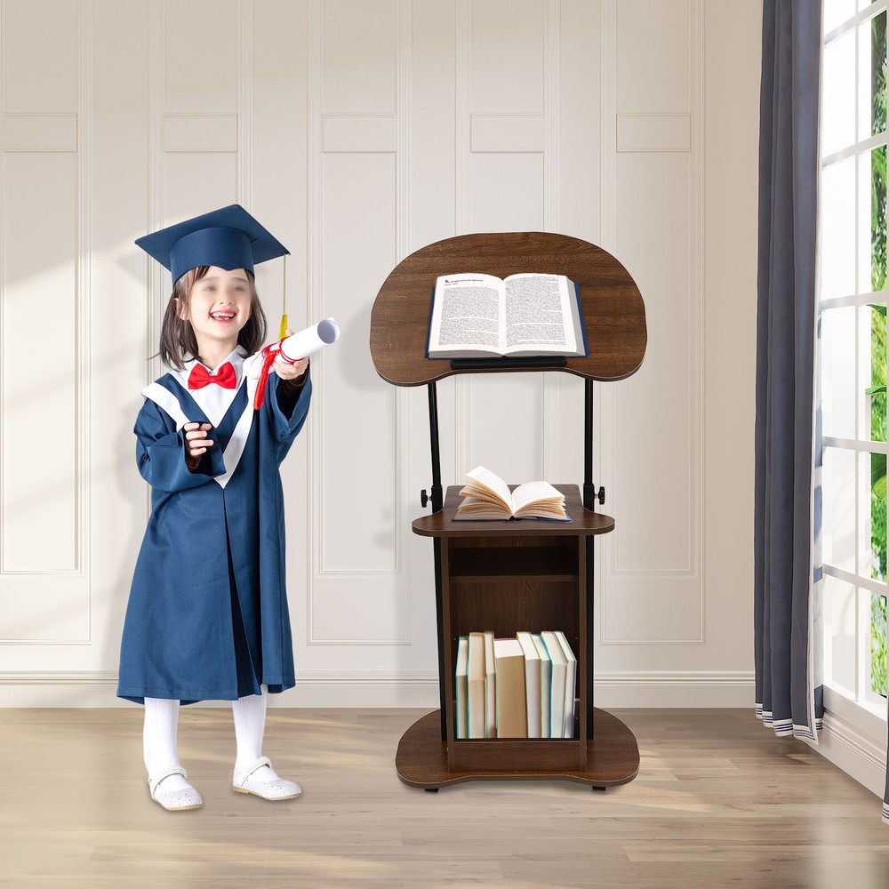 Height Adjustable Mobile Presentation Stand with Storage and Wheels