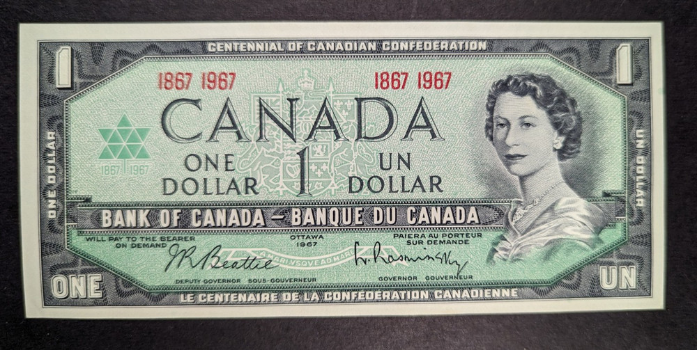 Canada 1967 Centennial $1 One Dollar Beattie Rasminsky  UNC