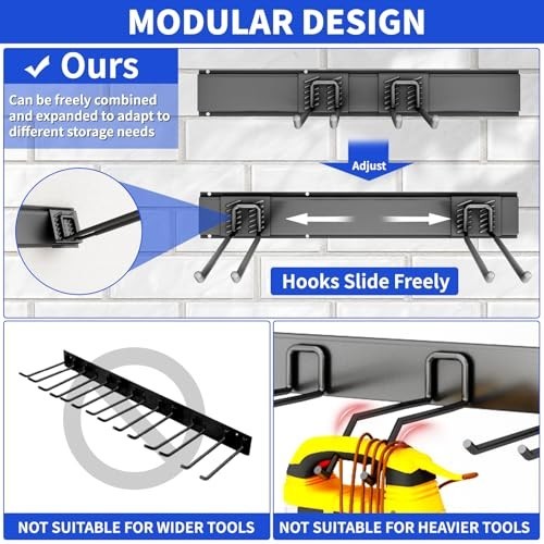Heavy Duty Garage Tool Organizer Wall Mount, 48" Storage System with 6 Hooks