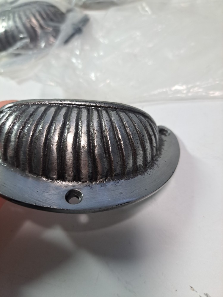 Set Of 3 Vintage Cast Iron Drawer Pulls Cup Handle Clamshell Design