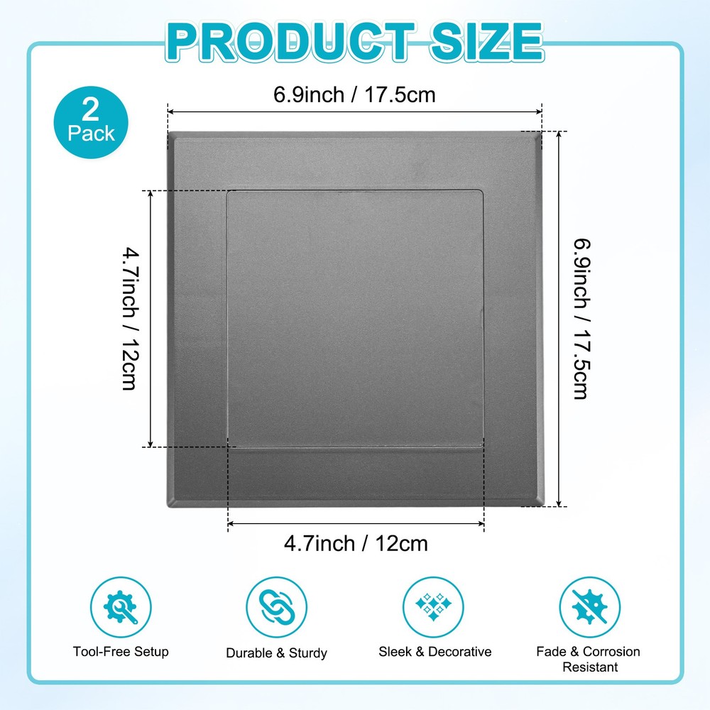 2-Pack Access Panel for Drywall, 5x5" Plastic Removable [Grey, Square]