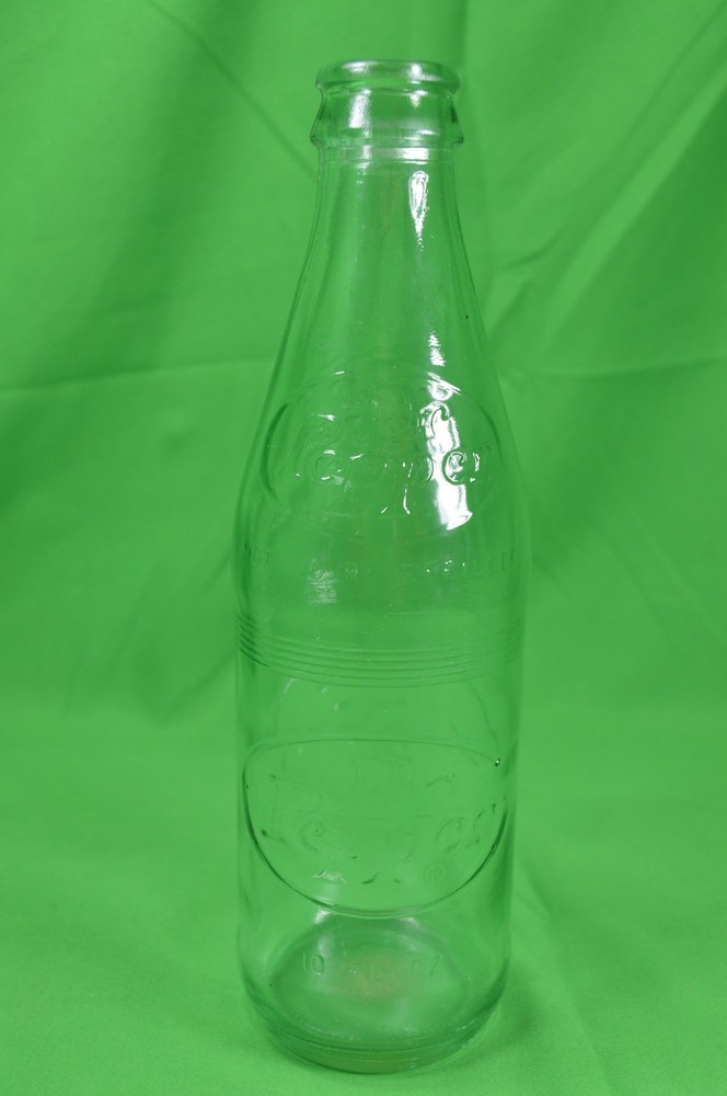 Vintage Dr Pepper Embossed Bottle,Light Green,10 Oz,Empty