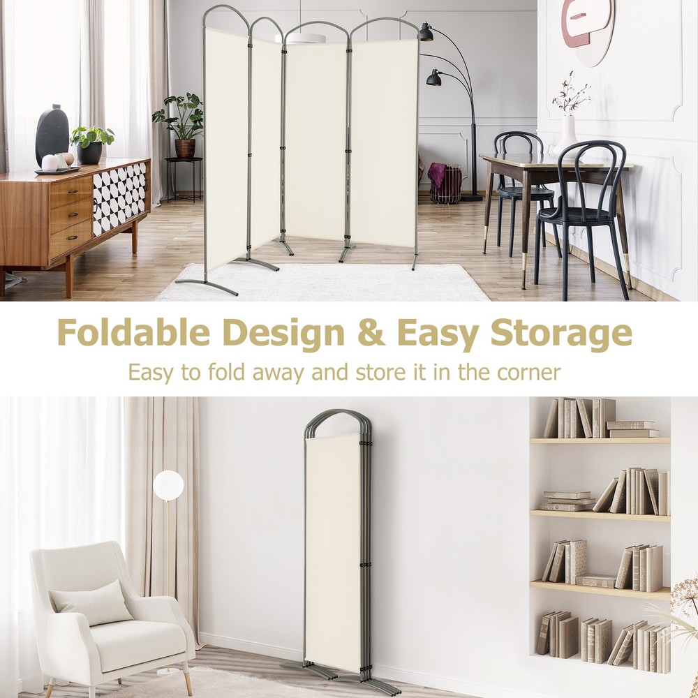 4 Panels Folding Room Divider 6' Tall Fabric Privacy Screen White