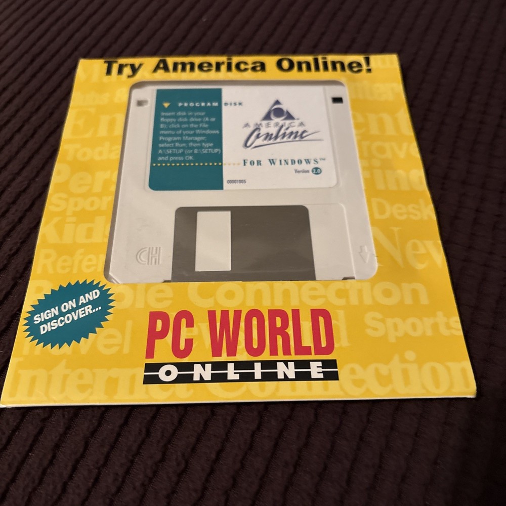 AOL America Online For Windows Version 2.0 Sealed Mailer 3.5” Floppy Disk