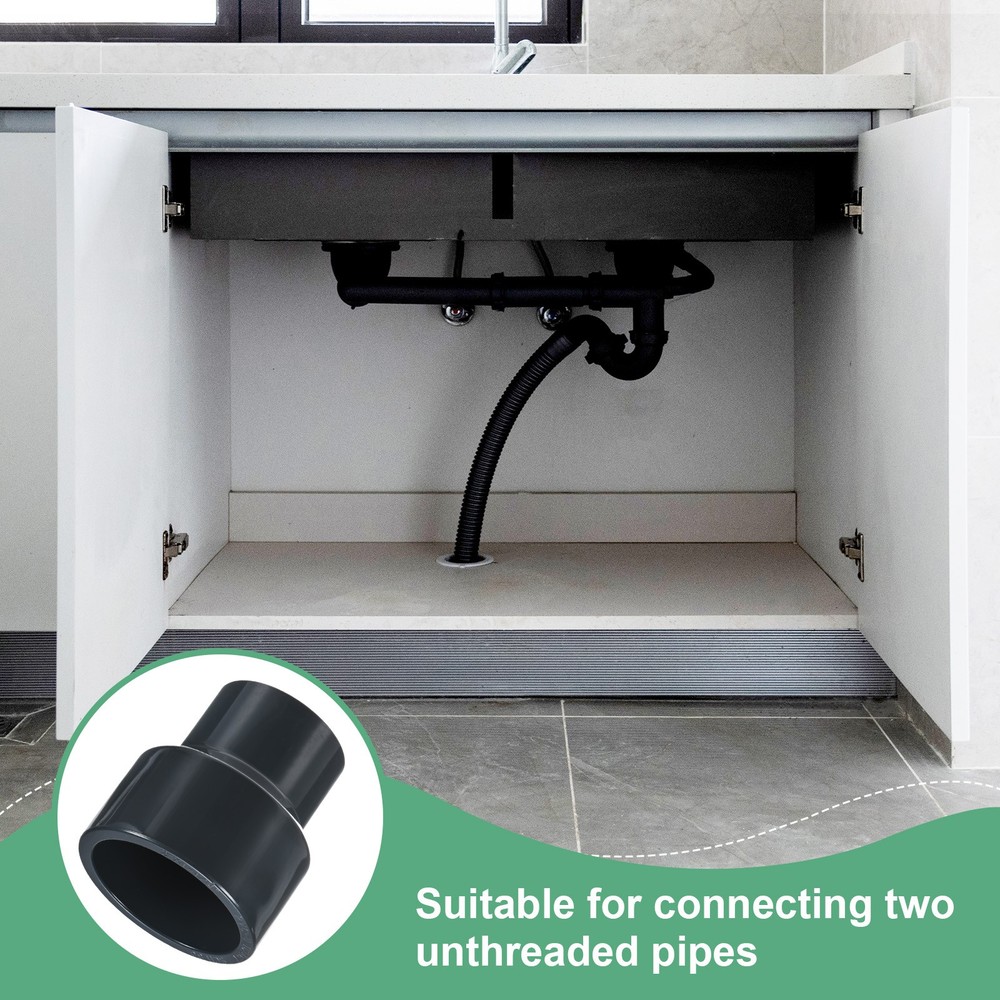 2-Pack UPVC Reducer Pipe Fitting, 2"*1-1/4" Reducing Coupling Connector, Grey