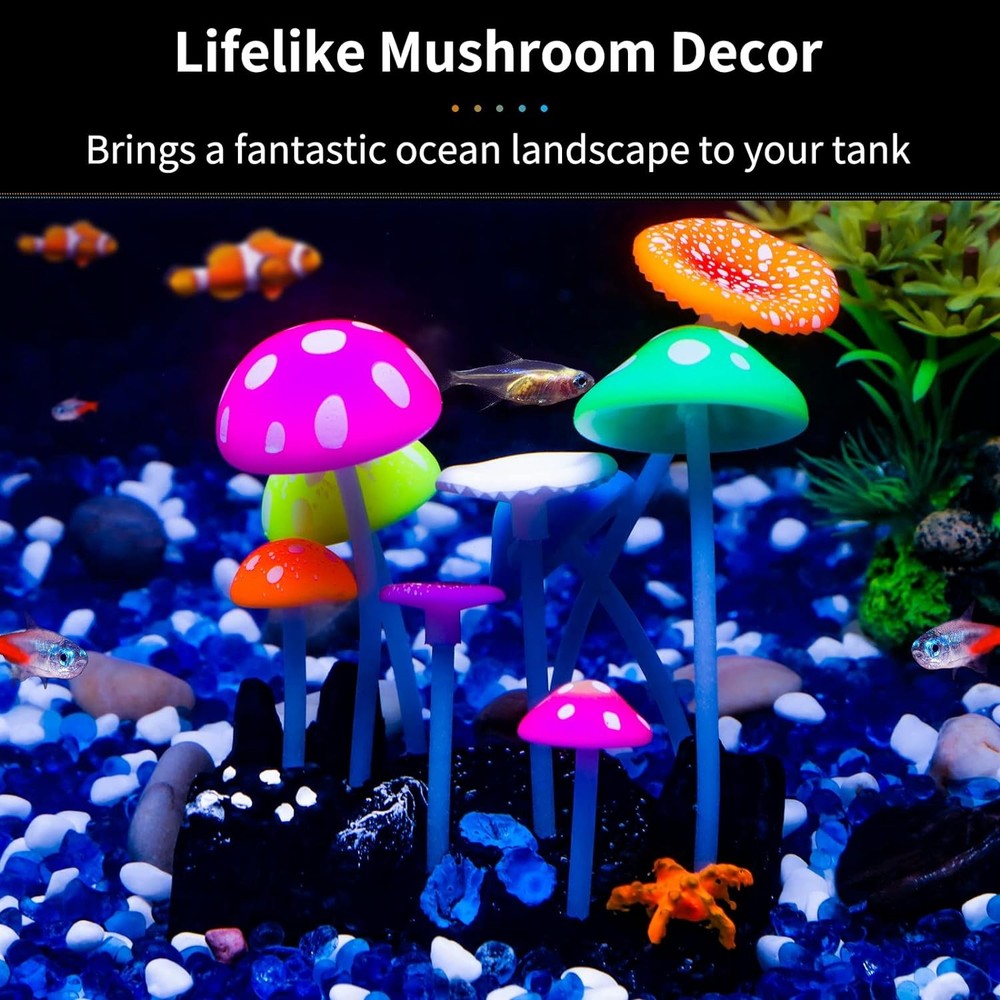 Glowing artificial mushroom aquarium decoration