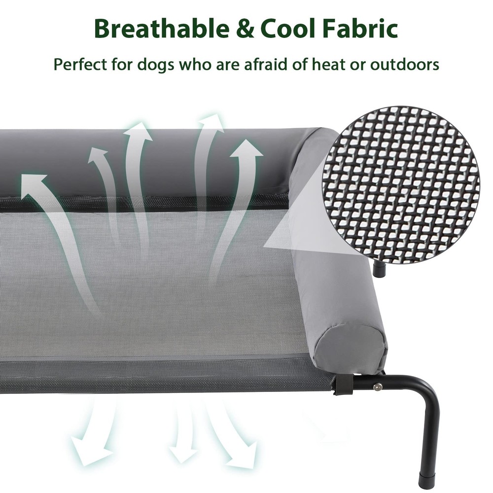 Cooling Elevated Dog Bed Large Waterproof Raised Cot Slope Headrest Grey