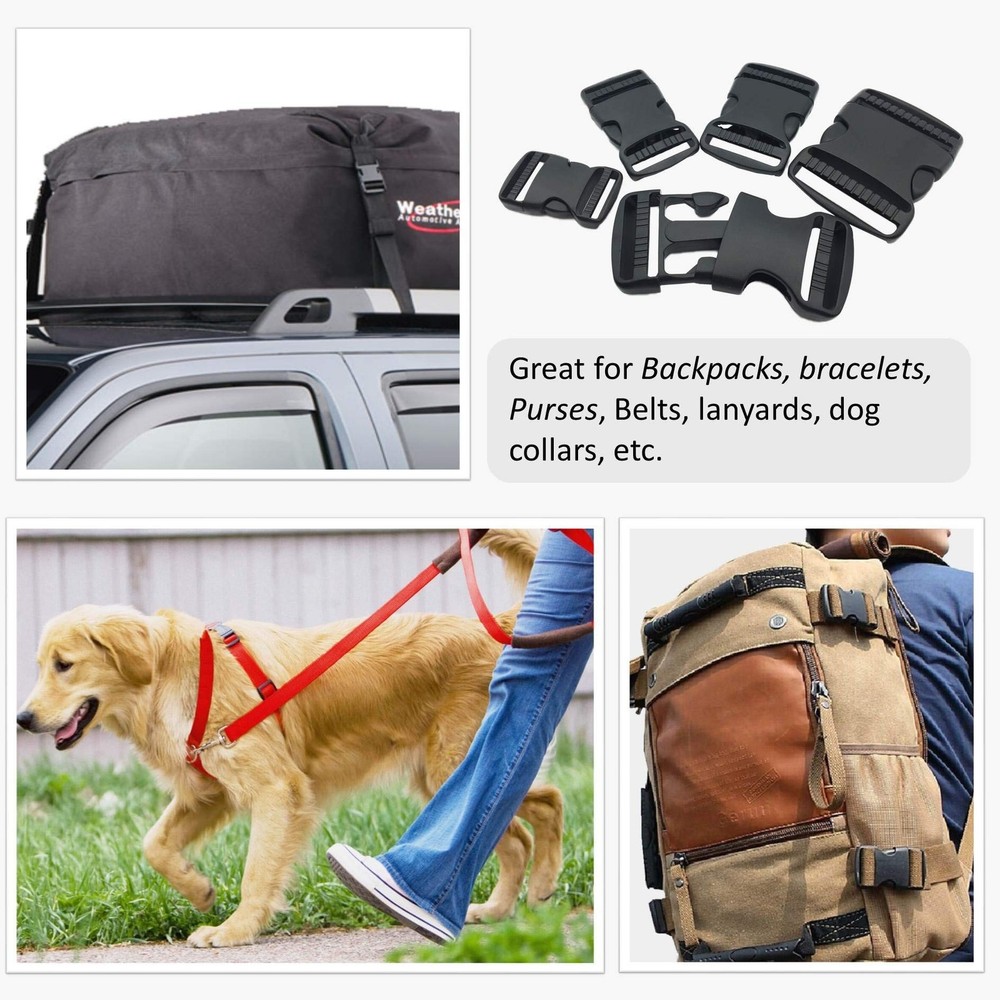 10 Set 1 Inch Flat Dual Adjustable Plastic Quick Side Release Plastic Buckles...