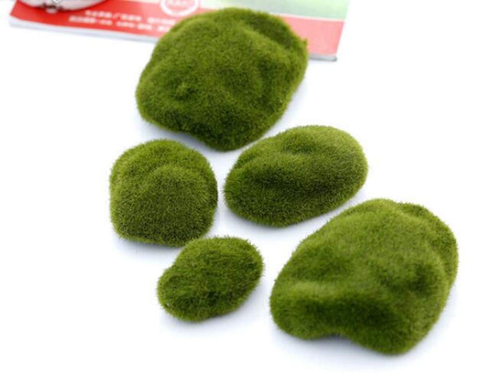 Erioctry 6 Pieces Assorted Sized Artificial Green Moss Rock Ball G