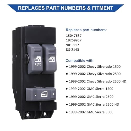 Driver Side Power Window Control Switch Gray Buttons, Compatible with 1999