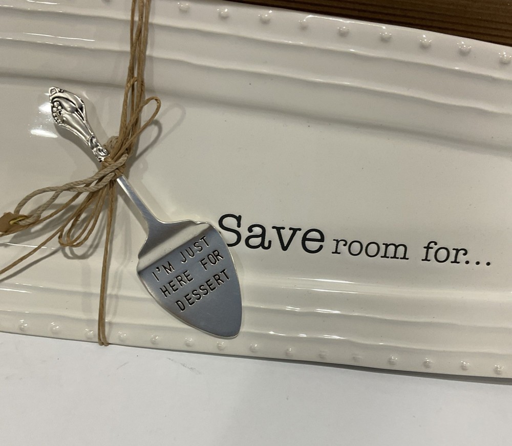 Mud Pie Dessert Long Rectangular Serving Tray With Cake Server 17” Save Room