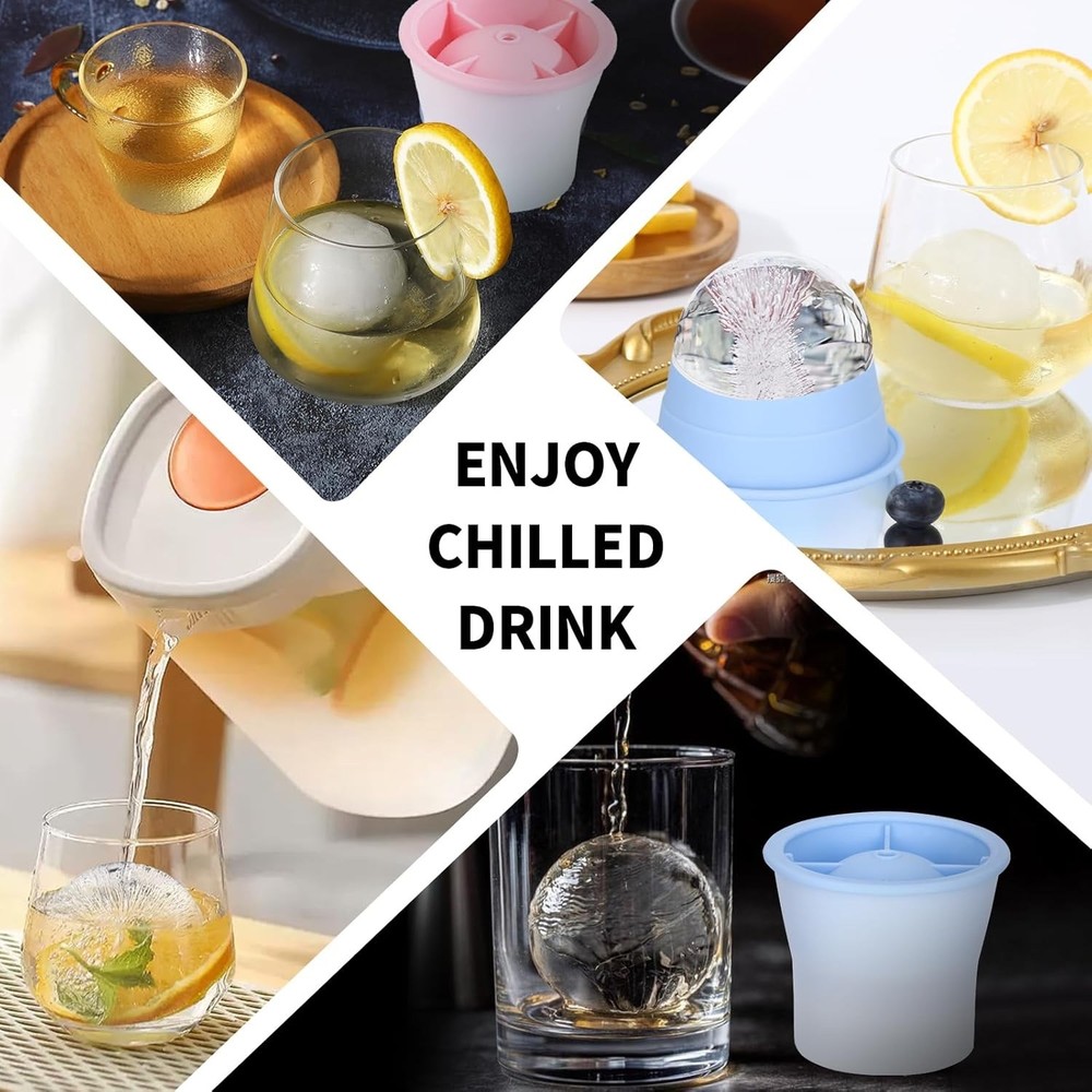 Round Ice Cube Molds 6 Pieces, Silicone Sphere Ice Mold Maker, Stackable Easy Re