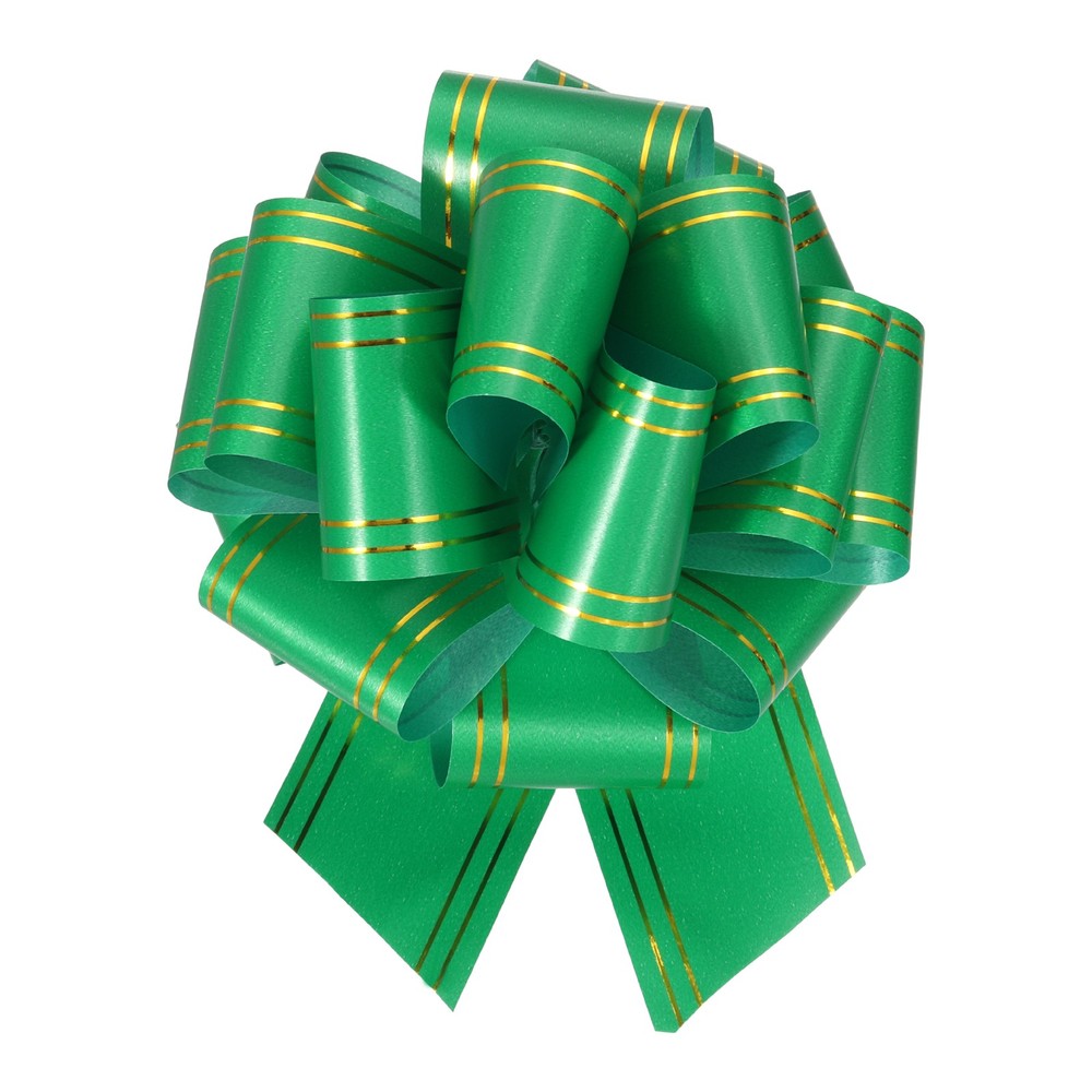 10pcs 4" Large Pull Bow Metallic Dark Green Gift Wrapping Bows with Gold Edge