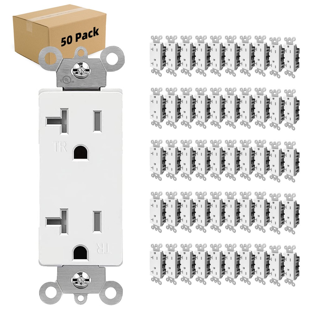 50PCS Outlet Socket Decora Duplex Receptacle 20 Amp 125 Volt Grounding UL listed